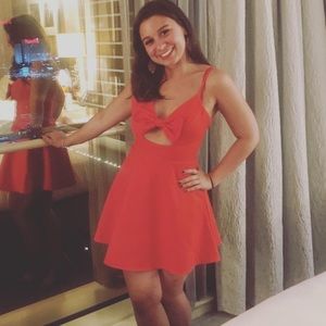 Lulus red bow cutout flared midi dress